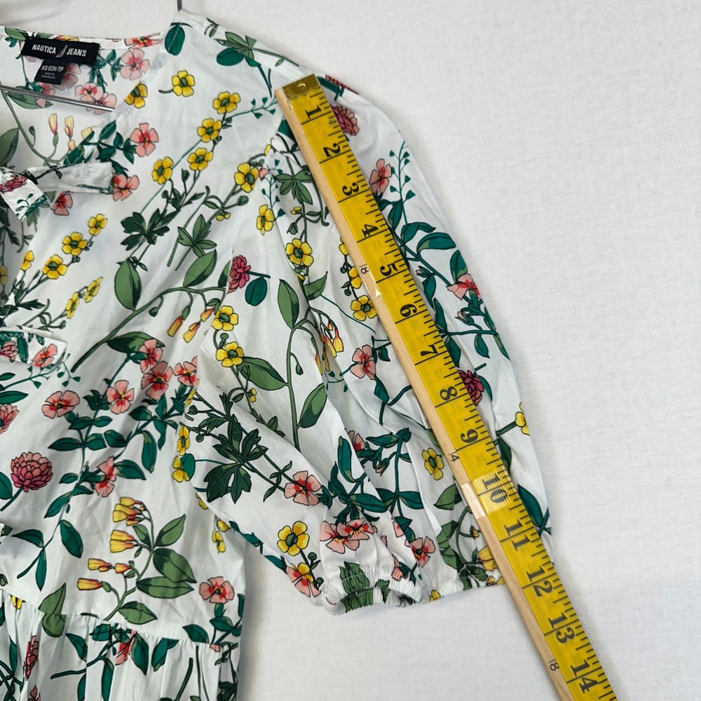 Nautica Jeans Floral Peplum Blouse‎ White Puff Sleeve Women's XS - Picture 6 of 14